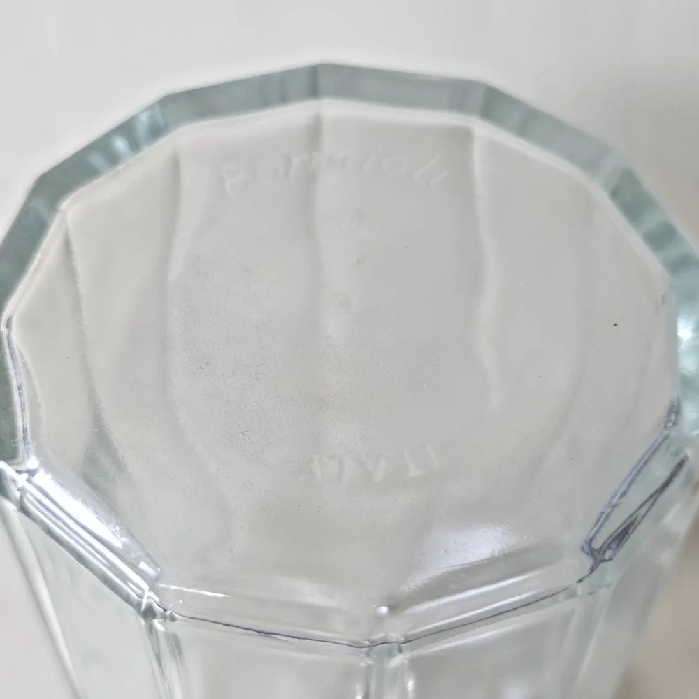 Vintage Bormioli Italy 12-Sided Faceted Dodecagonal Glass Decanter Cork Stopper